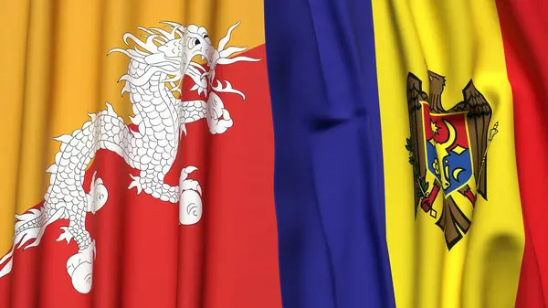 Gerçekçi kumaş dokusuna sahip BHUTAN ve MOLDOVA bayrakları