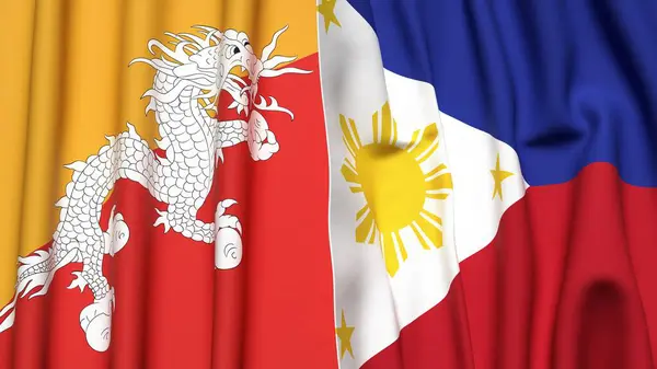 Gerçekçi kumaş dokusuna sahip BHUTAN ve PHILIPPINES bayrakları