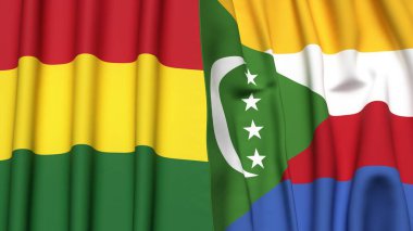 Gerçekçi kumaş dokusuna sahip BOLIVIA ve COMOROS bayrakları