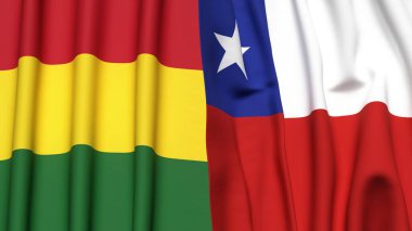 Gerçek kumaş dokusuna sahip BOLIVIA ve Şili bayrakları