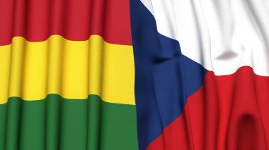 Gerçekçi kumaş dokusuna sahip BOLIVIA ve CZECH Cumhuriyet bayrakları