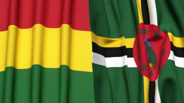 Gerçekçi kumaş dokusuna sahip BOLIVIA ve DOMINICA bayrakları