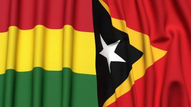 Gerçek kumaş dokusuna sahip BOLIVIA ve Doğu TiMOR bayrakları