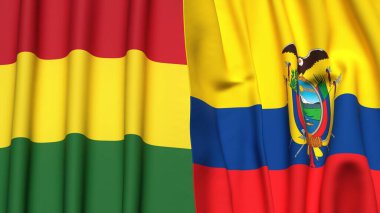 Gerçek kumaş dokusuna sahip BOLIVIA ve Ekvador bayrakları