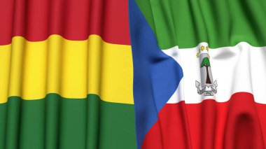 Gerçek kumaş dokusuna sahip BOLIVIA ve EquATORIAL GUINEA bayrakları
