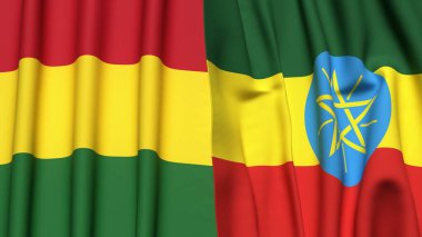 Gerçekçi kumaş dokusuna sahip BOLIVIA ve ETHIOPIA bayrakları