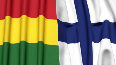 Gerçekçi kumaş dokusuna sahip BOLIVIA ve FINLAND bayrakları