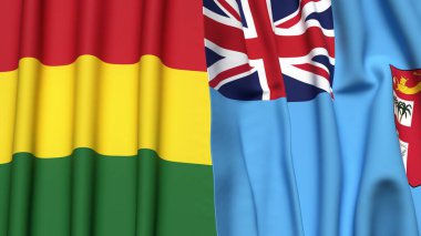 Gerçek kumaş dokusuna sahip BOLIVIA ve FIJI bayrakları