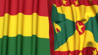 Gerçekçi kumaş dokusuna sahip BOLIVIA ve GRENADA bayrakları