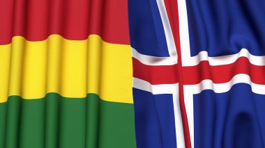 Gerçekçi kumaş dokusuna sahip BOLIVIA ve ICELAND bayrakları