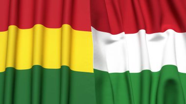 Gerçek kumaş dokusuna sahip BOLIVIA ve HUNGARY bayrakları