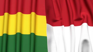 Gerçekçi kumaş dokusuna sahip BOLIVIA ve INDONEZYA bayrakları