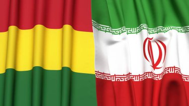 BOLIVIA ve İRAN bayrakları gerçekçi kumaş dokusuna sahip