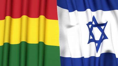 Gerçek kumaş dokusuna sahip BOLIVIA ve İsrail bayrakları