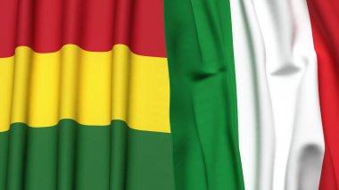 Gerçek kumaş dokusuna sahip BOLIVIA ve İTALYA bayrakları