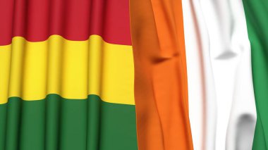 Gerçekçi kumaş dokusuna sahip BOLIVIA ve IVORY Kıyı Bayrakları