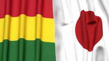 Gerçek kumaş dokusuna sahip BOLIVIA ve JAPAN bayrakları