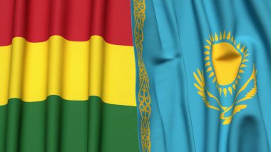 Gerçekçi kumaş dokusuna sahip BOLIVIA ve KAZAKHSTAN bayrakları