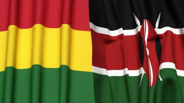 Gerçekçi kumaş dokusuna sahip BOLIVIA ve KENYA bayrakları