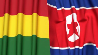 Gerçek kumaş dokusuna sahip BOLIVIA ve KOREA North bayrakları