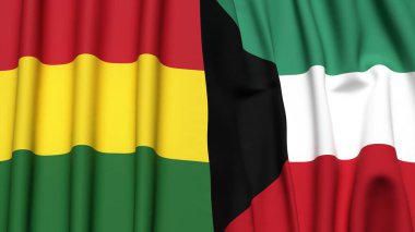 Gerçek kumaş dokusuna sahip BOLIVIA ve KUWAIT bayrakları