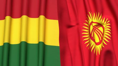 Gerçekçi kumaş dokusuna sahip BOLIVIA ve KYRGYZSTAN bayrakları