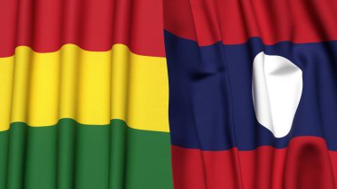 Gerçek kumaş dokusuna sahip BOLIVIA ve LAOS bayrakları