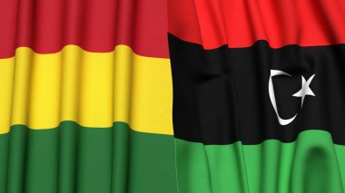 Gerçekçi kumaş dokusuna sahip BOLIVIA ve LIBYA bayrakları