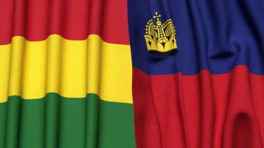 Gerçekçi kumaş dokusuna sahip BOLIVIA ve LIECHTENSTEIN bayrakları