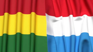 Gerçekçi kumaş dokusuna sahip BOLIVIA ve LUXEMBOURG bayrakları