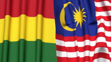 Gerçekçi kumaş dokusuna sahip BOLIVIA ve MALAYSIA bayrakları