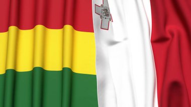 Gerçek kumaş dokusuna sahip BOLIVIA ve MALTA bayrakları