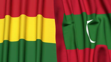 Gerçek kumaş dokusuna sahip BOLIVIA ve MALDIVES bayrakları