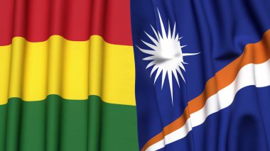 Gerçek kumaş dokusuna sahip BOLIVIA ve MARSHALL Adaları bayrakları