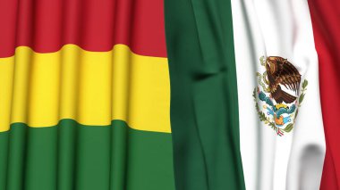 Gerçekçi kumaş dokusuna sahip BOLIVIA ve MEXICO bayrakları