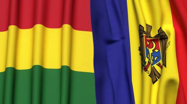 Gerçekçi kumaş dokusuna sahip BOLIVIA ve MOLDOVA bayrakları