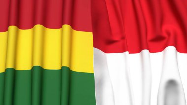 Gerçek kumaş dokusuna sahip BOLIVIA ve Monako bayrakları