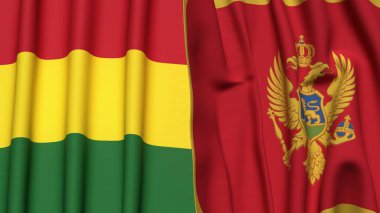 Gerçek kumaş dokusuna sahip BOLIVIA ve MONTENEGRO bayrakları