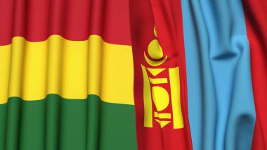 Gerçek kumaş dokusuna sahip BOLIVIA ve Mongol bayrakları