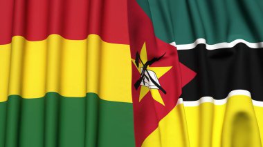 Bayraklar dolusu BOLIVIA ve MOZAMBIQUE Gerçekçi kumaş dokusuyla