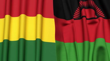 Gerçek kumaş dokusuna sahip BOLIVIA ve MALAWI bayrakları