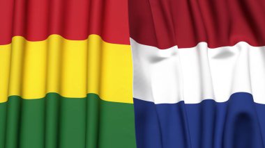 Gerçekçi kumaş dokusuna sahip BOLIVIA ve NETHERLANDS bayrakları