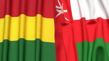 BOLIVIA ve OMAN bayrakları gerçekçi kumaş desenli