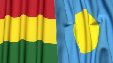 Gerçek kumaş dokusuna sahip BOLIVIA ve PALAU bayrakları