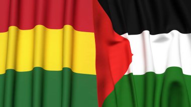 BOLIVIA ve Filistin 4k bayrakları gerçekçi kumaş dokusuyla