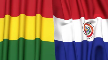 Gerçek kumaş dokusuna sahip BOLIVIA ve PARAGUAY bayrakları