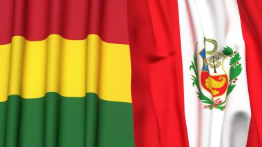 Gerçek kumaş dokusuna sahip BOLIVIA ve Peru bayrakları