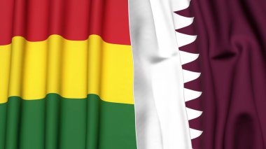 Gerçek kumaş dokusuna sahip BOLIVIA ve Katar bayrakları