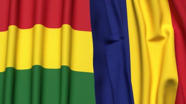 Gerçekçi kumaş dokusuna sahip BOLIVIA ve ROMANIA bayrakları