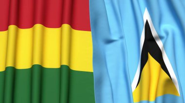 Bayraklar dolusu BOLIVIA ve gerçekçi kumaşlı Aziz LUCIA.